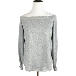 1. State Off Shoulder Lace Trim Gray Long Sleeve Blouse Size XS